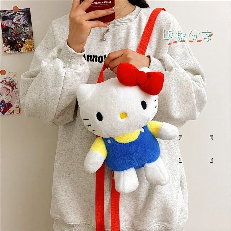 حقيبة ظهر كاواي هالو كيتي دمية كرتونية من القطيفة ذات سعة كبيرة هدية عيد ميلاد لطيفة لعيد الحب