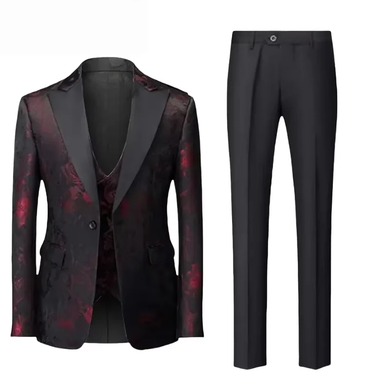 

«Мужской костюм из трех предметов с цветочным принтом» | Легкий свадебный смокинг (пиджак + жилет + брюки) для жениха, бизнеса, вечеринки,