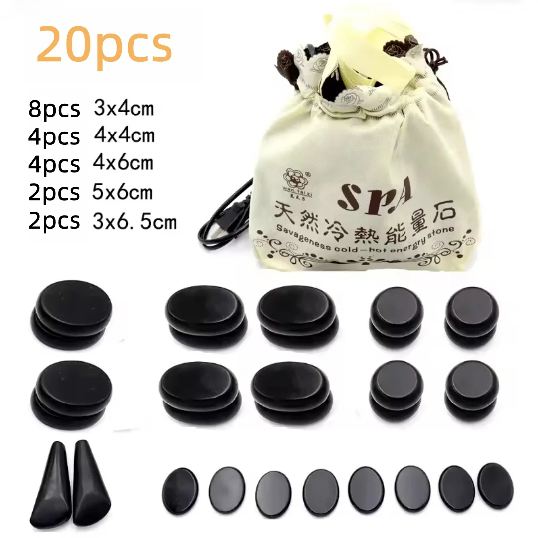 

20pcs/set Hot Stone Massage Set Heater Box Relieve Stress Back Pain Health Care Lava Basalt round massage tool stone massager