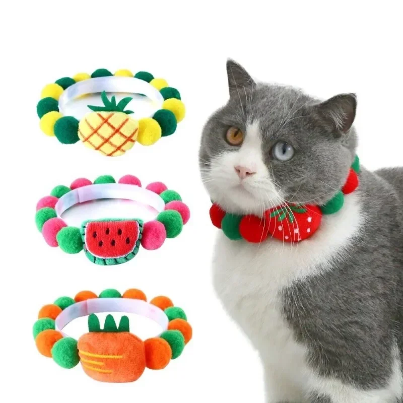 Pet Cat Dog Cartoon Plush Fruit Color Ball Collar Strawberry Pineapple Cute Necklace Accessory Ring Cat Accessories Pet