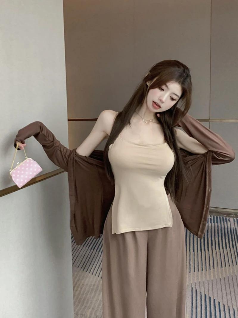 

plus Size Women's Pure Desire Summer Outfit High Waist round Neck Long Sleeve Fashion Set Korean Style Casual Dress And Pants
