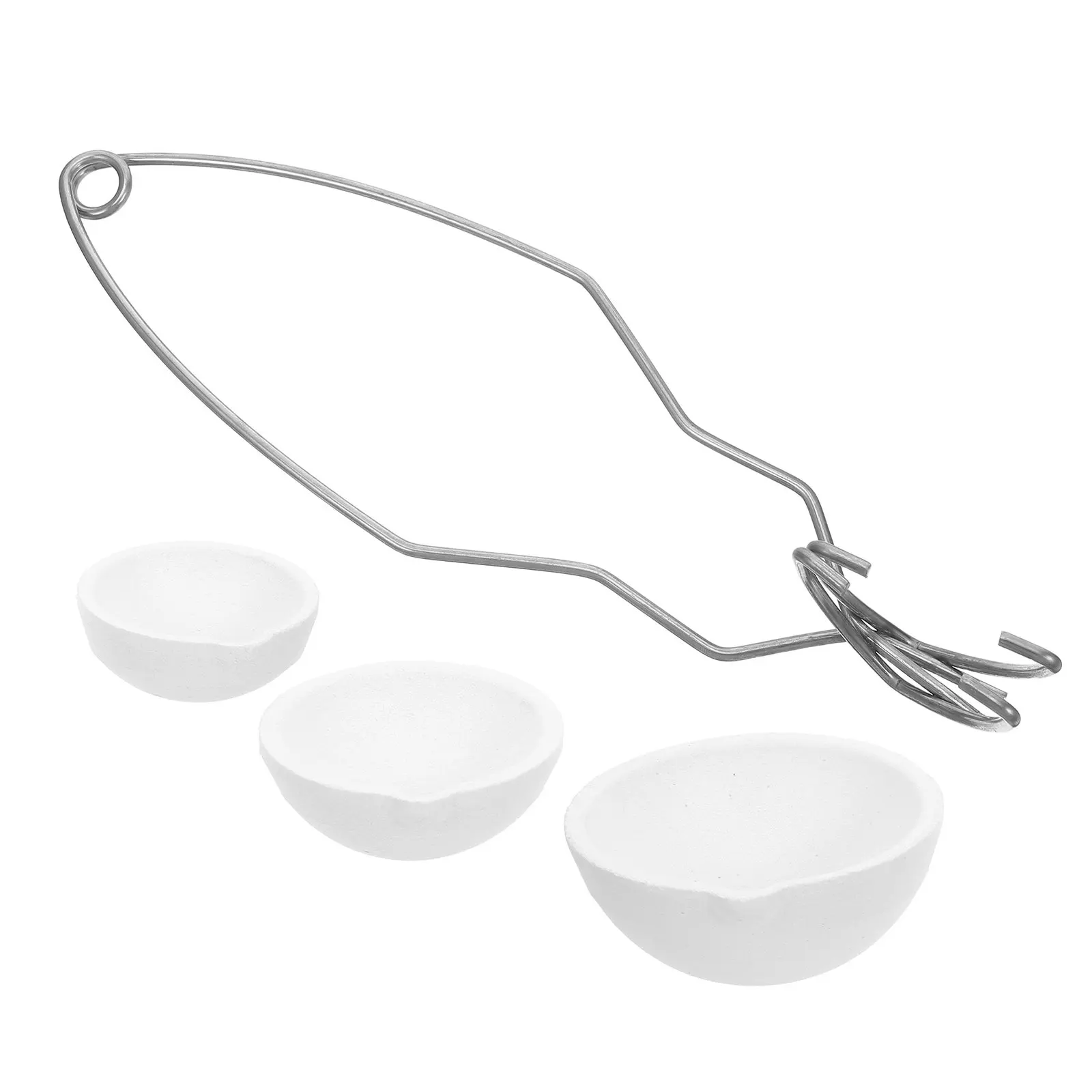 1Set Jewelry Melting Crucible Set Ceramic Quartz Crucible 3.39in Width 3 Bowls 10.43in Tongs Gold Silver Copper Smelting Kit