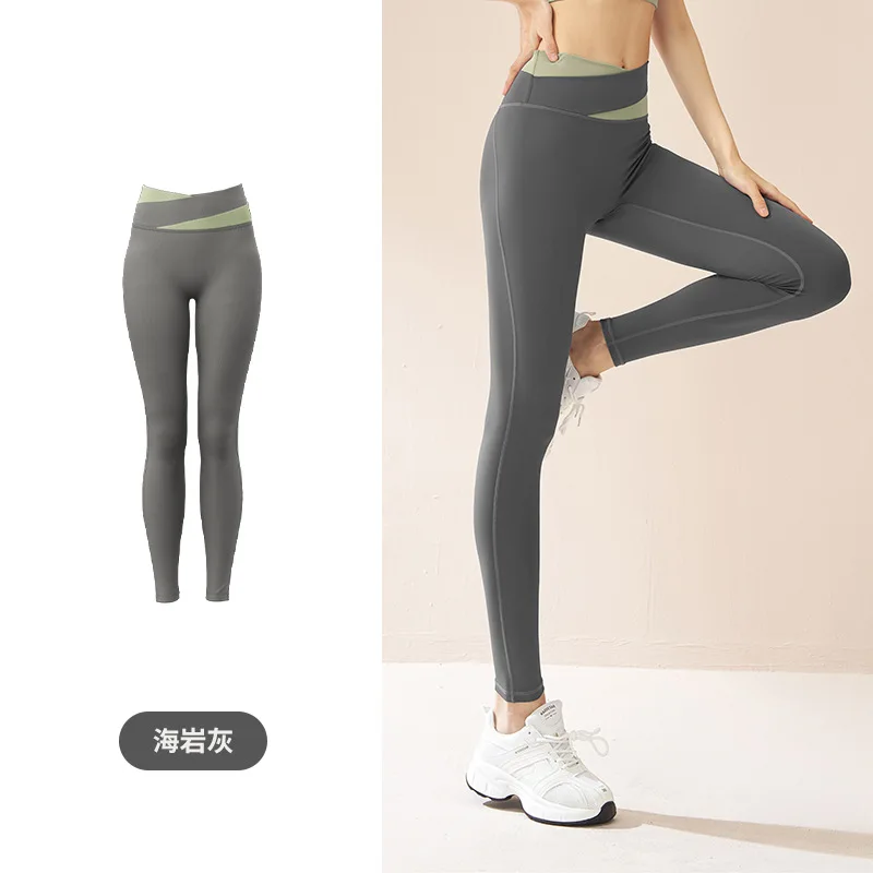 Pantalones de Yoga de empalme para mujer, pantalones elásticos de cintura alta para Fitness y correr