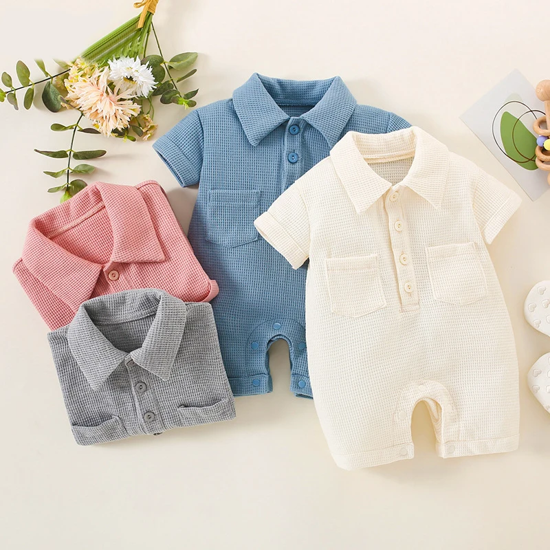 Summer Newborn Boy Clothes 0 To 3 Months Korean Fashion Casual Cotton Short Sleeve Jumpsuits Toddler Romper Baby Stuff BC812