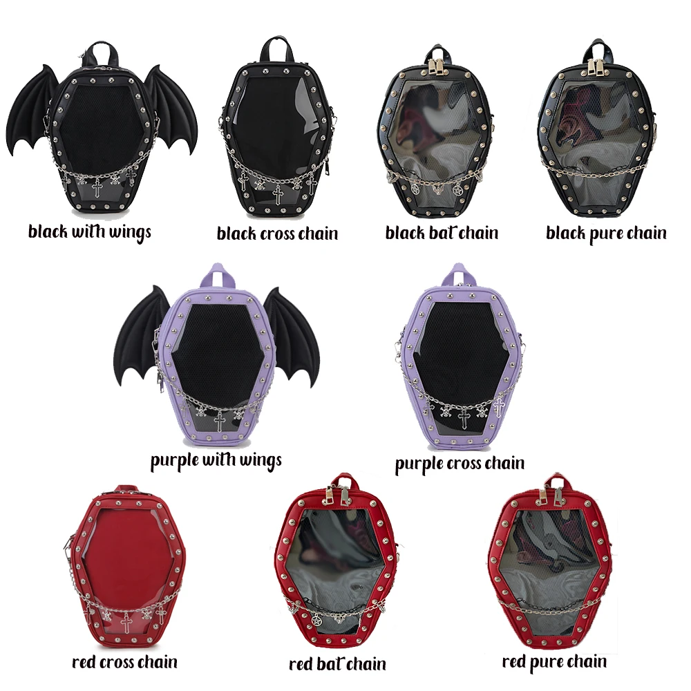 Gothic Punk Coffin Shape Ita Bag Women Clear Backpacks Dark Lolita Handbag and Shoulder Bag Girls Cosplay Designer 2 Insert