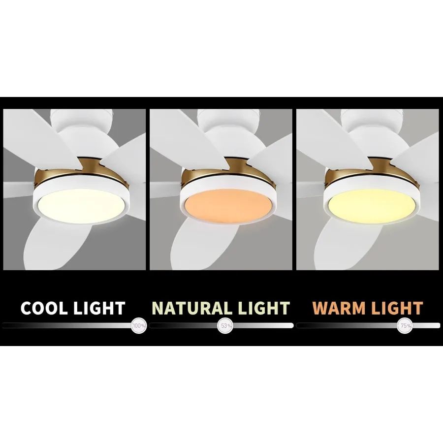 48 Ceiling Fan with Light Flush Mount DC 10 Speeds Silent Ceiling Fan with Remote Control 3 Adjustable Light Colors Dimmable LE