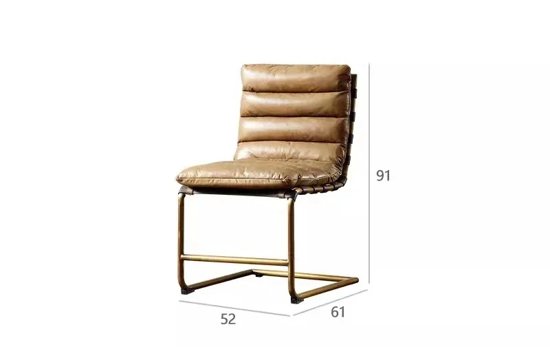 

Nordic Modern Minimalist Full Leather Dining Chair Iron First Layer Cowhide Retro Affordable Luxury Leisure Chair