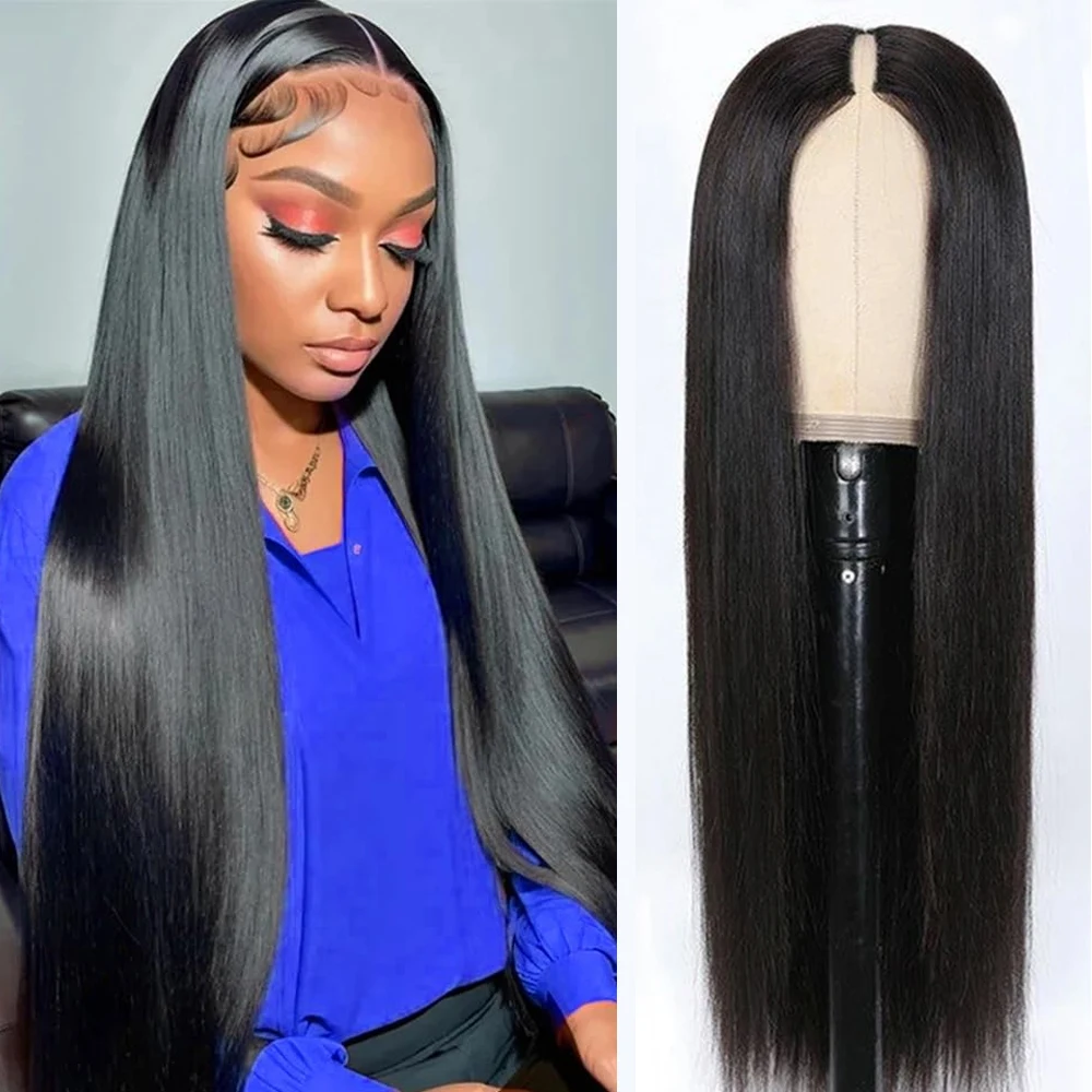 ABIJALE Straight V Part Wig Human Hair Wigs For Black Women Remy Hair 30 Inch Brazilian Hair Machine Made Wigs