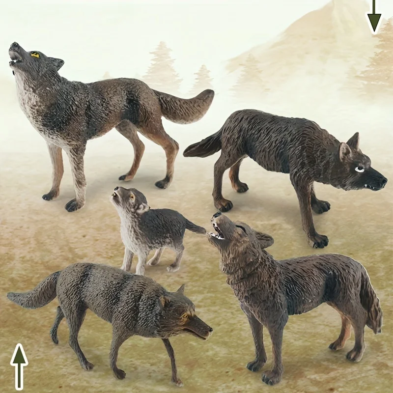 Wolf Figures Wild Life Jungle Zoo Animal Model Playsets 5 PCS Wolf Figurines Party Favors Toys for Boys Girls Kids Toddlers