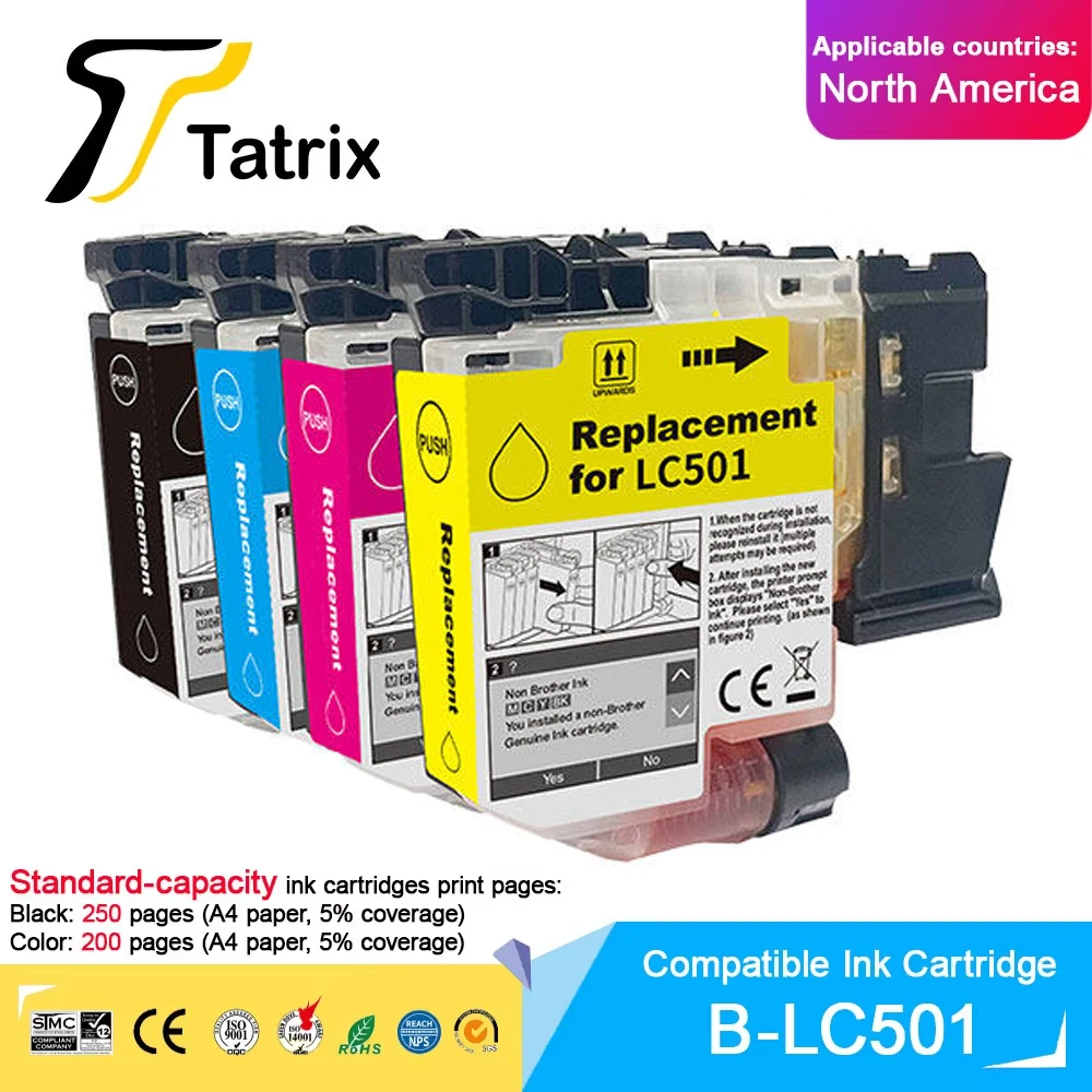 Tatrix Standard Capacity LC501 501 Compatible Ink Cartridge For Brother MFC-J1260DW MFC-J1360DW MFC-J1410DW Printer