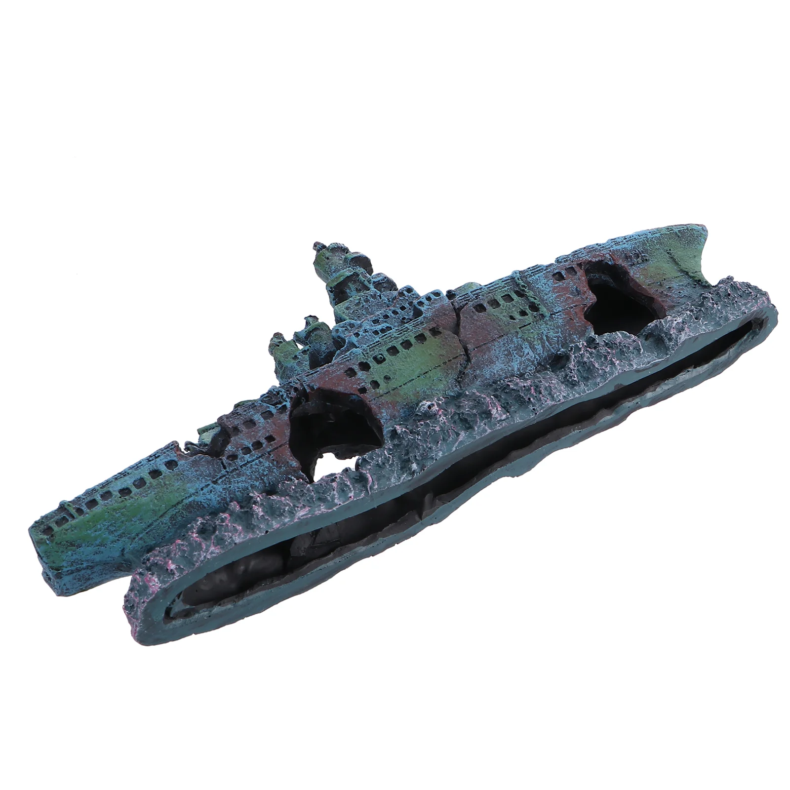 Fish Tank Decoration Resin Craft Warship Landscape Desktop Ornament Aquarium Green