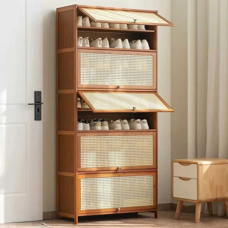 Minimalist Shelf Bamboo Rattan Dust Proof Storage Book Case Rattan Rack Space Saving Floor Mount Shoe Storage Home Furniture
