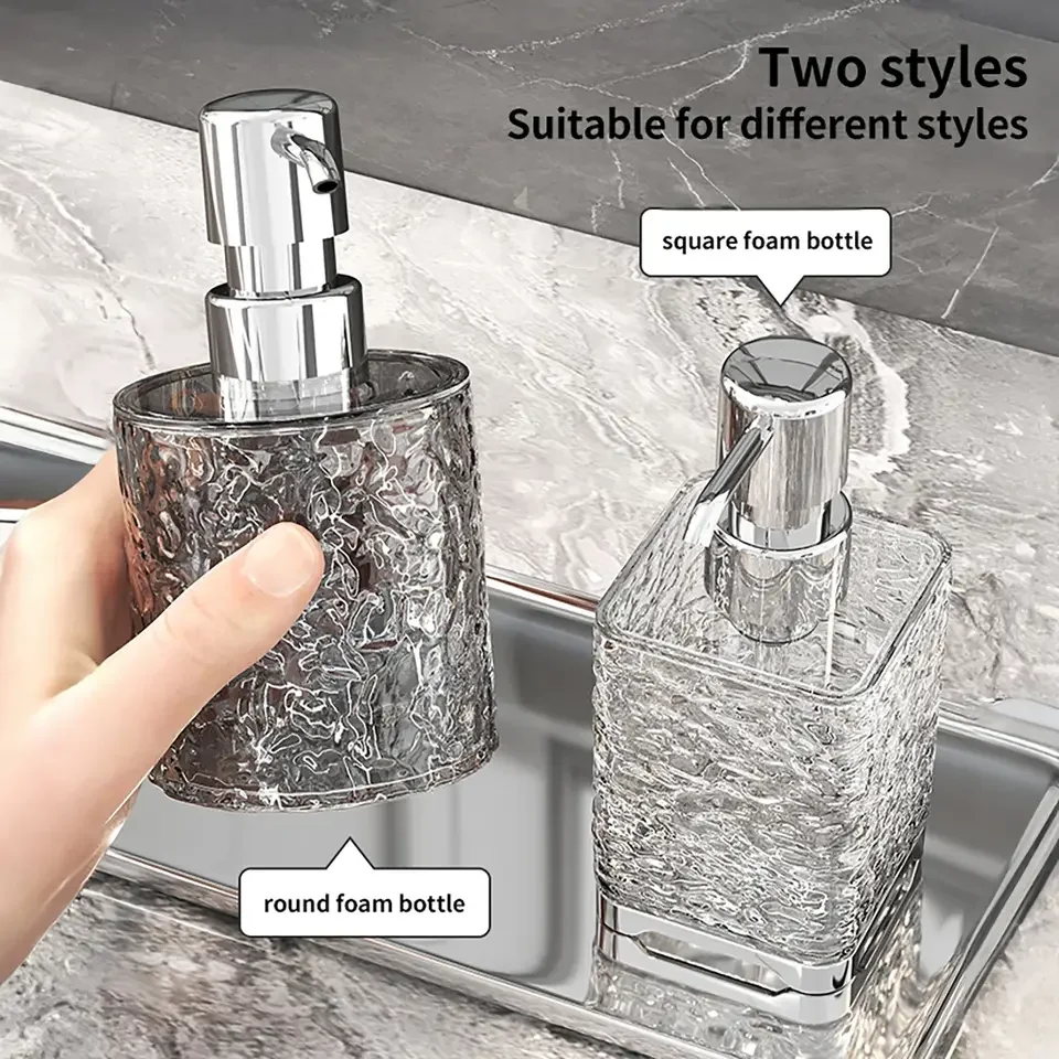 

Luxurious ABS Soap Dispenser Bottles Refillable Press Hands Dishes Liquid Dispenser Kitchen Bathroom Countertop Soap Containers