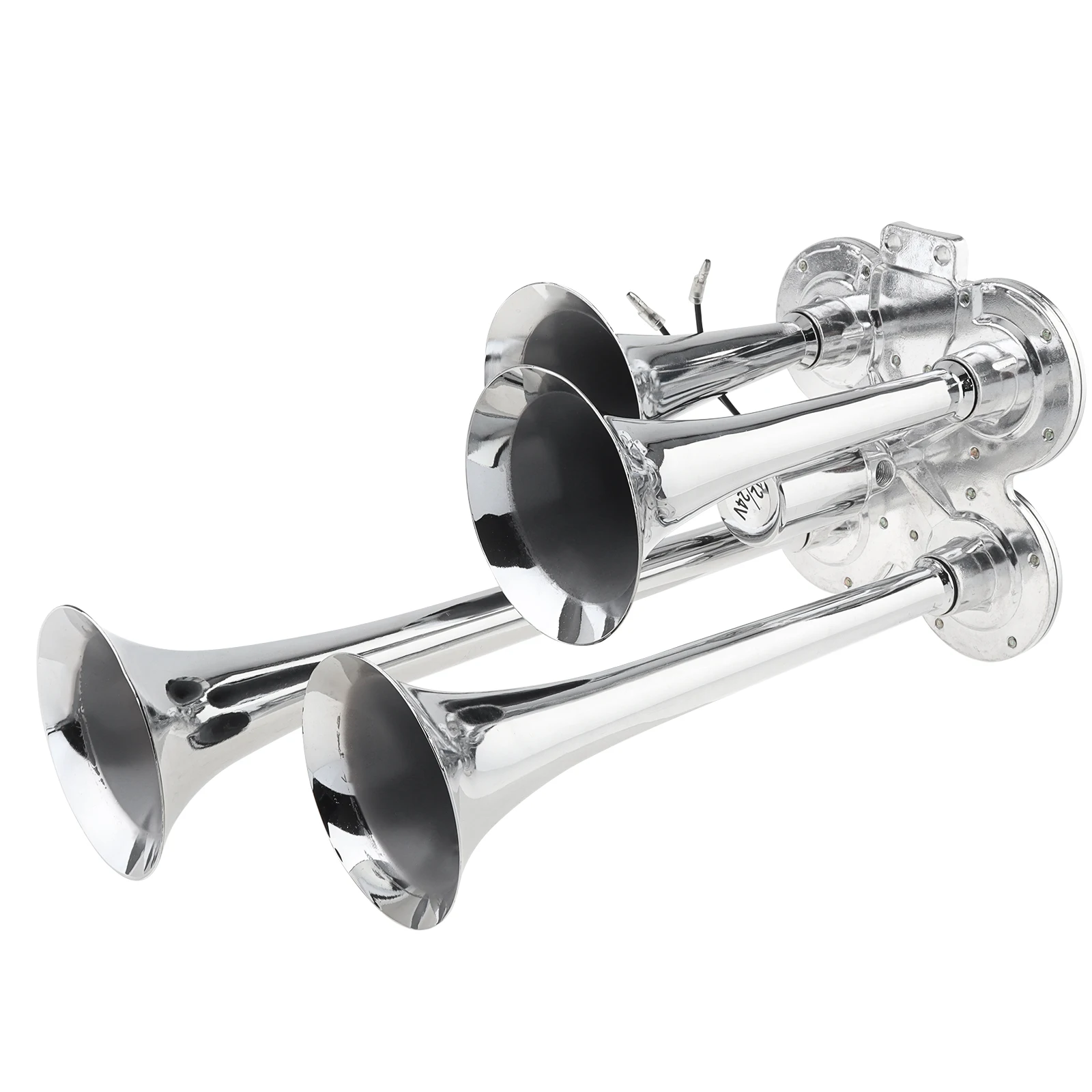 12V / 24V 150db Super Loud Four Trumpet Air Horn for Car Vehicle Truck Train Boat, Robust Auto Car Air Horn