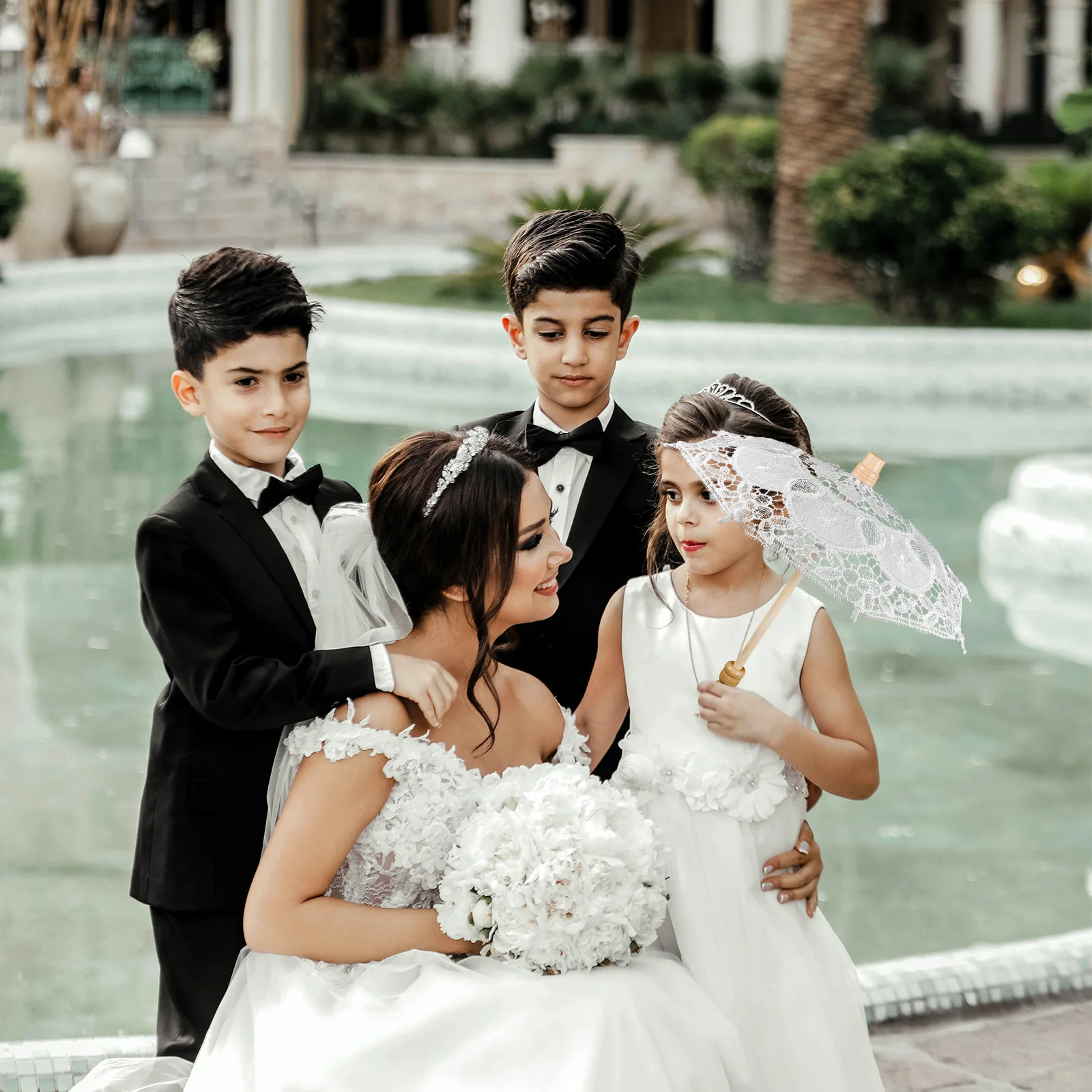 1 مجموعة مظلة من الدانتيل أنيقة الدانتيل والتطريز مروحة الزفاف خمر الزفاف التصوير الدعائم مظلة كبيرة ديكور سيدة ديكور الحفلات