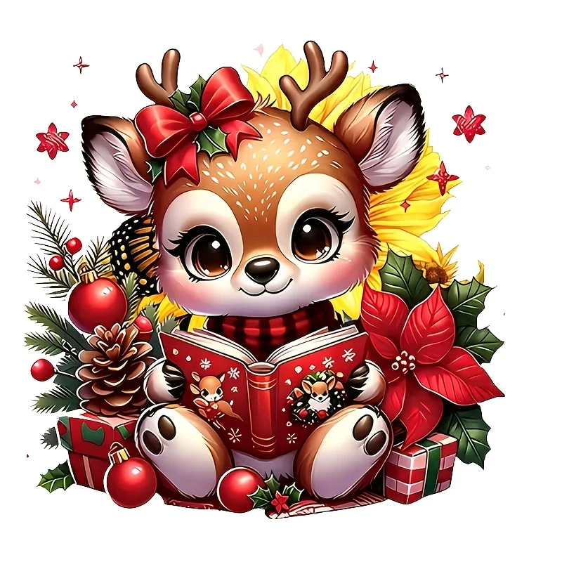1pc 2D Flat Christmas Deer Vinyl Sticker, Decal for Car Window Wall, Holiday Decor