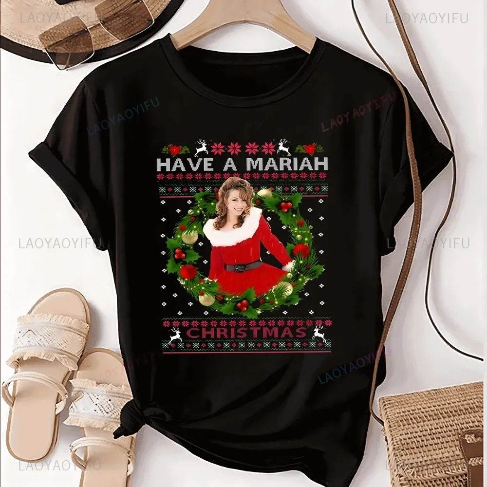 

Merry Christmas Mariah Carey Christmas Print T-shirt Top Neutral Trend Harajuku Short Sleeve Unisex Shirt Graphic Large T-shirt