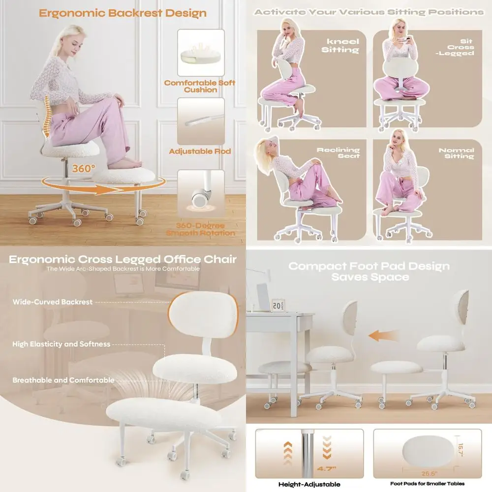 

Эргономичное кресло на колесиках для сидения со скрещенными ногами для взрослых с СДВГ, идеально для медитации и йоги, с удобной спинкой, регулируемой высотой