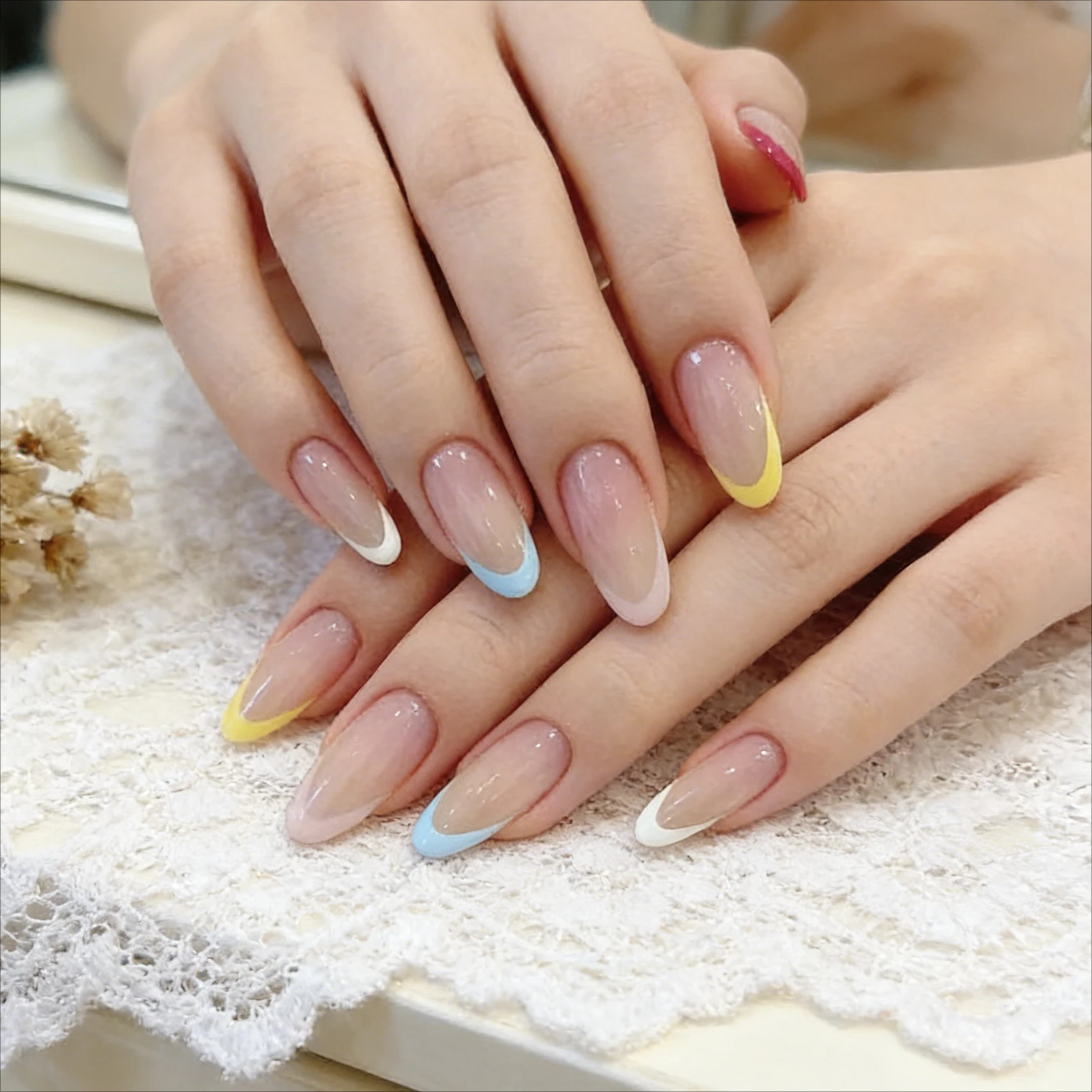 

24Pcs Macaron French Ombre Press On Nails Sweet Gradient Reusable For Women Teens Daily Party Wedding