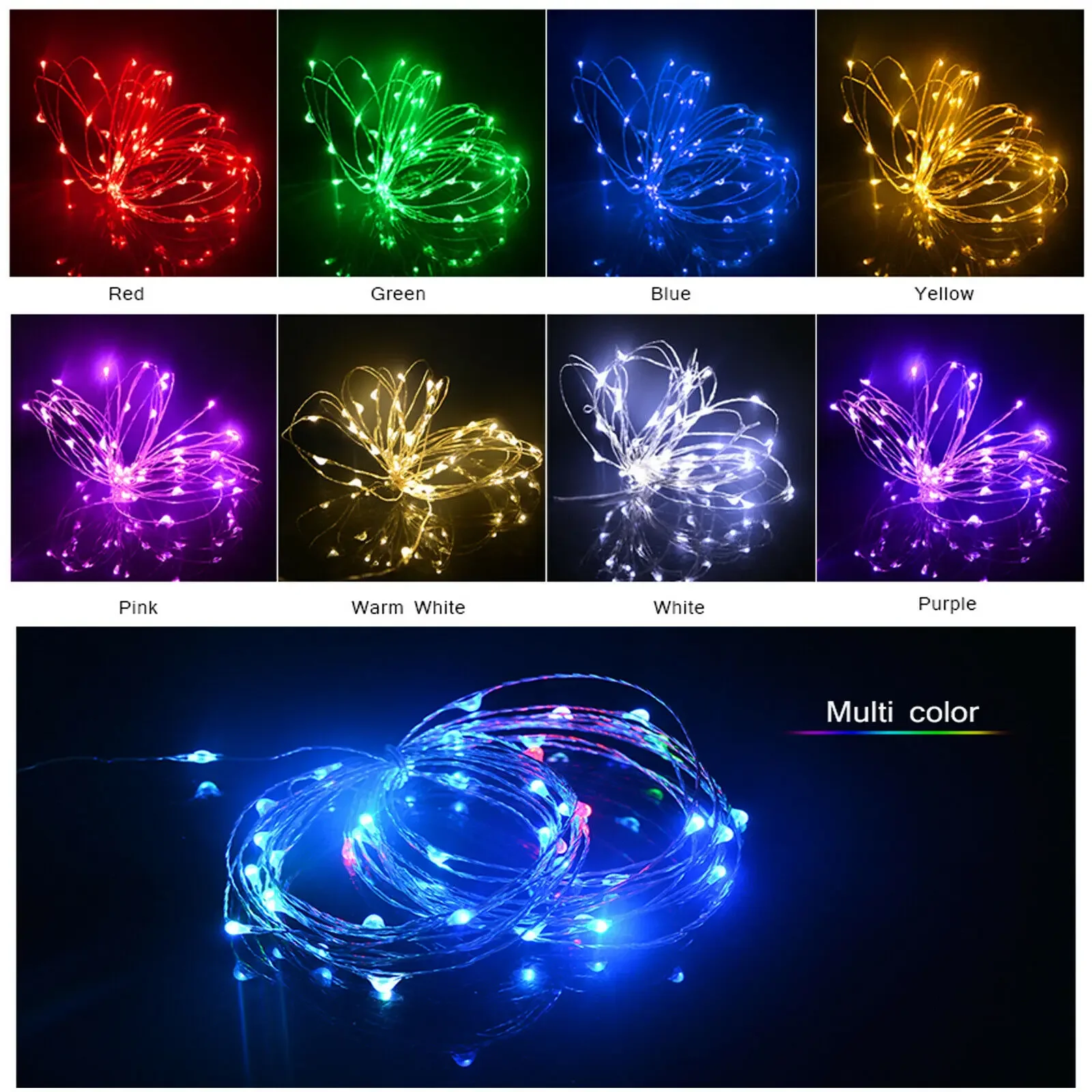 Guirxiété lumineuse LED en liège, 8 couleurs, 1m, 2m, 3m, lumières dégradées, guirlandes, lampe de vacances, batterie 62 pour Noël, nouvel an, décor de Noël