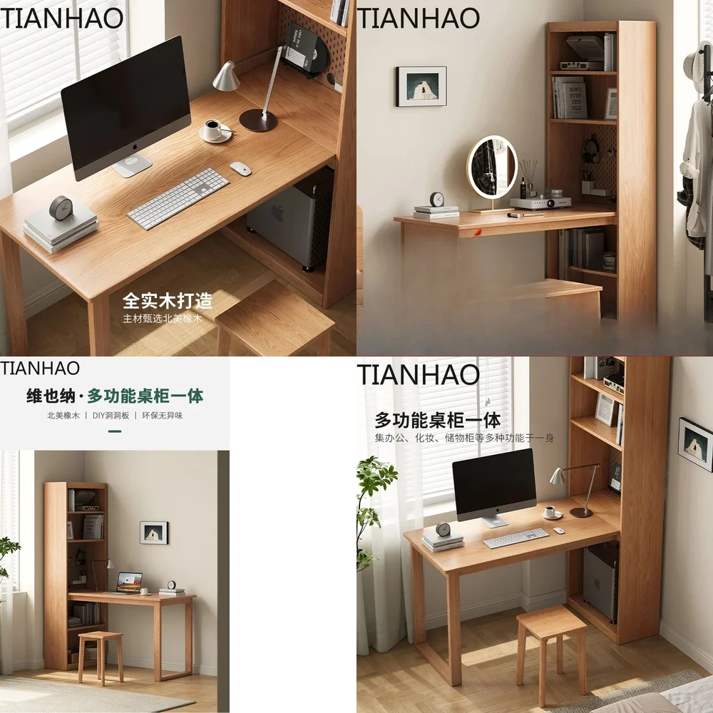 All Solid Oak Desk with Built-in Bookshelf