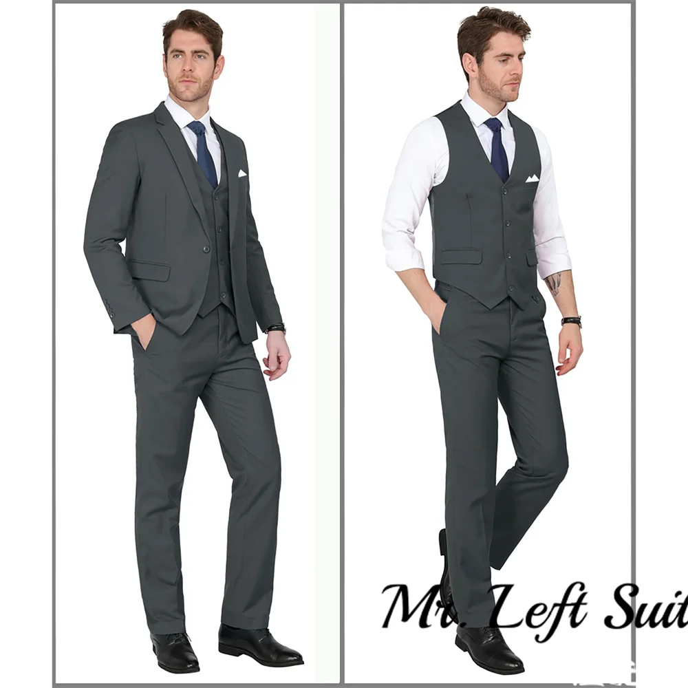 Conjunto de smoking slim fit masculino, colete e calça casual com blazer, um botão, ternos de casamento monocromáticos do baile, 3 peças