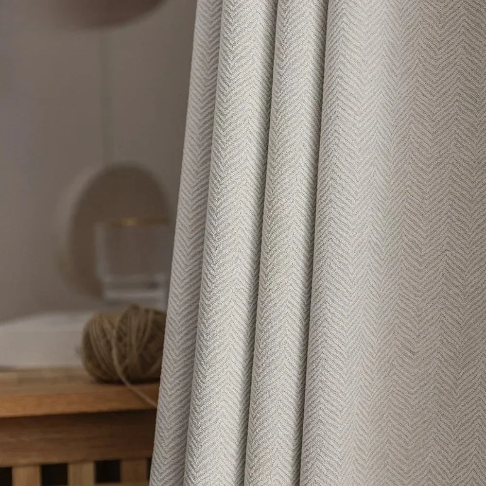 Verdickter französischer heller Luxus-Creme-Vorhangstoff, einfarbig, für Schlafzimmer, Wohnzimmer, volle Verdunkelung, Sonnenschutz, Baumwollleinen