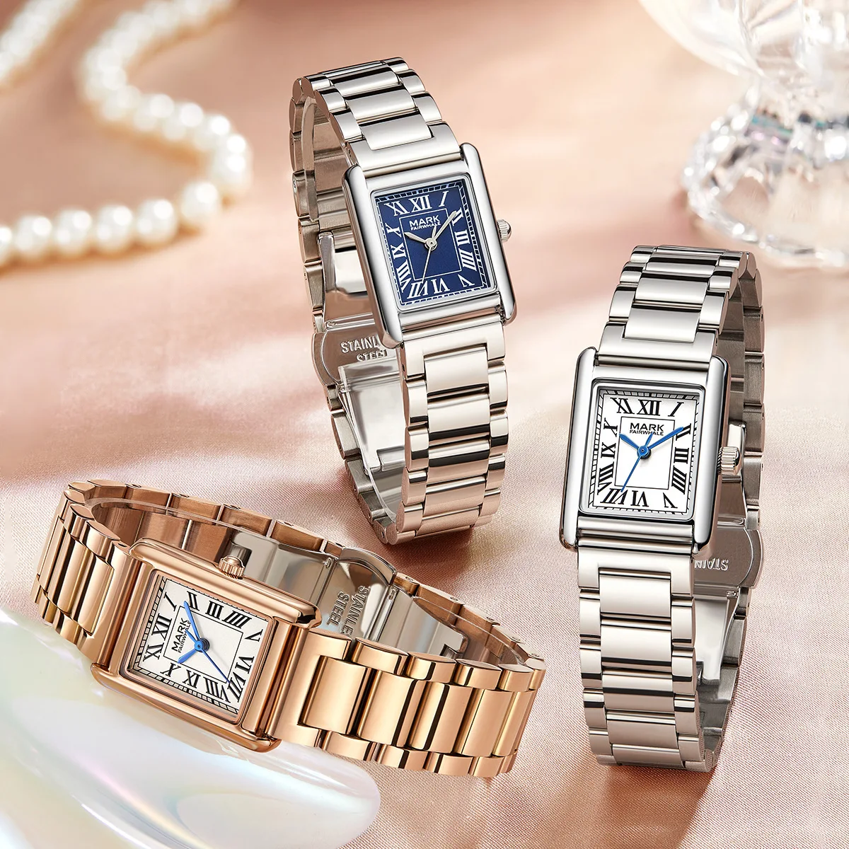 Mark Fairwhale Women Rectangle Quartz Watch Stainless Steel Strap Waterproof Original Luxury Wristwatches Ladies reloj mujer