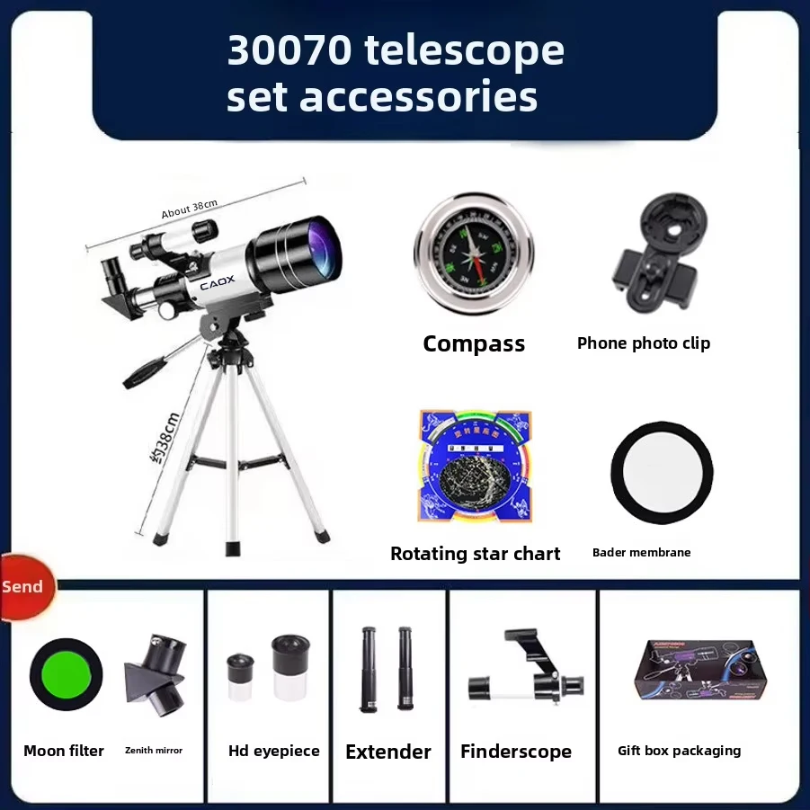 CAOX Professionelles Astronomisches Teleskop F30070 Monokular 150-facher Zoom HD Nachtsicht Mond- und Sternbeobachtung AZM70300 Sternenbeobachtung – Detail 8