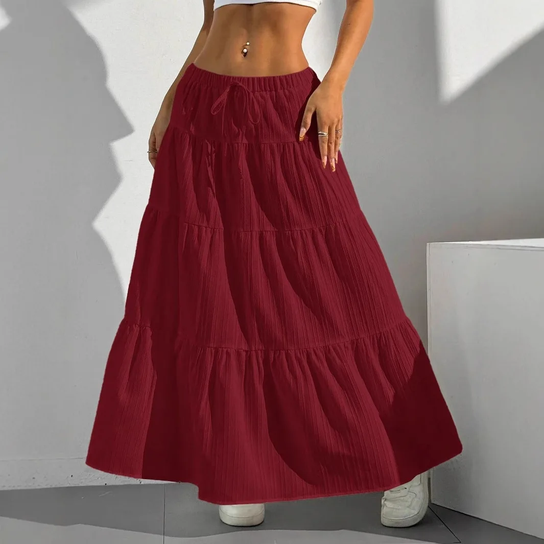 

New 2025 Women's White Loose Waist Semicircular Skirt with Bow Large Swing Skirt Casual Sle Stand Version Other Material