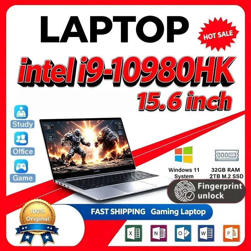 15.6 Inch Business Ultra-thin Laptop Intel i9-10980HK New Portable Laptop Windows11 16GB/32GB RAM 1/2TB Large SSD
