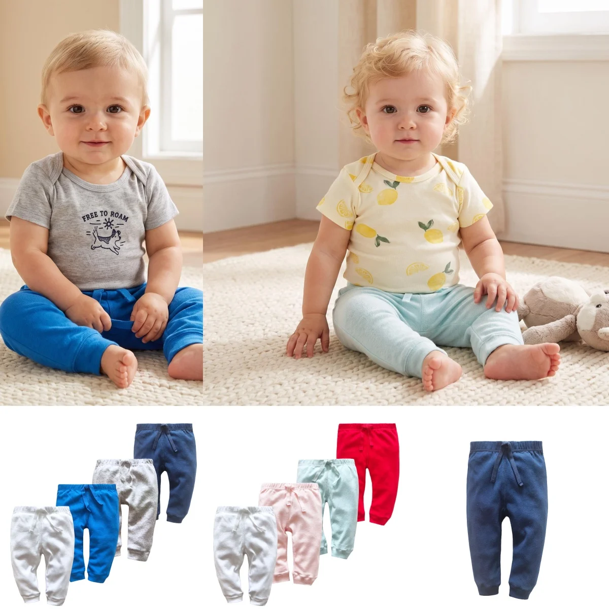 One Pieces Baby Pants Blank Colors Kids Trousers Plain Newborn Clothing  100%  Cotton Infant Boys Pants Unisex Girls PP Trousers