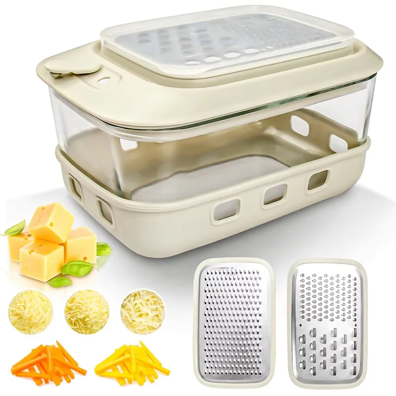 

Vegetable shredder Onion slicer with container, multi-function vegetable food grater with glass storage box Optional blade