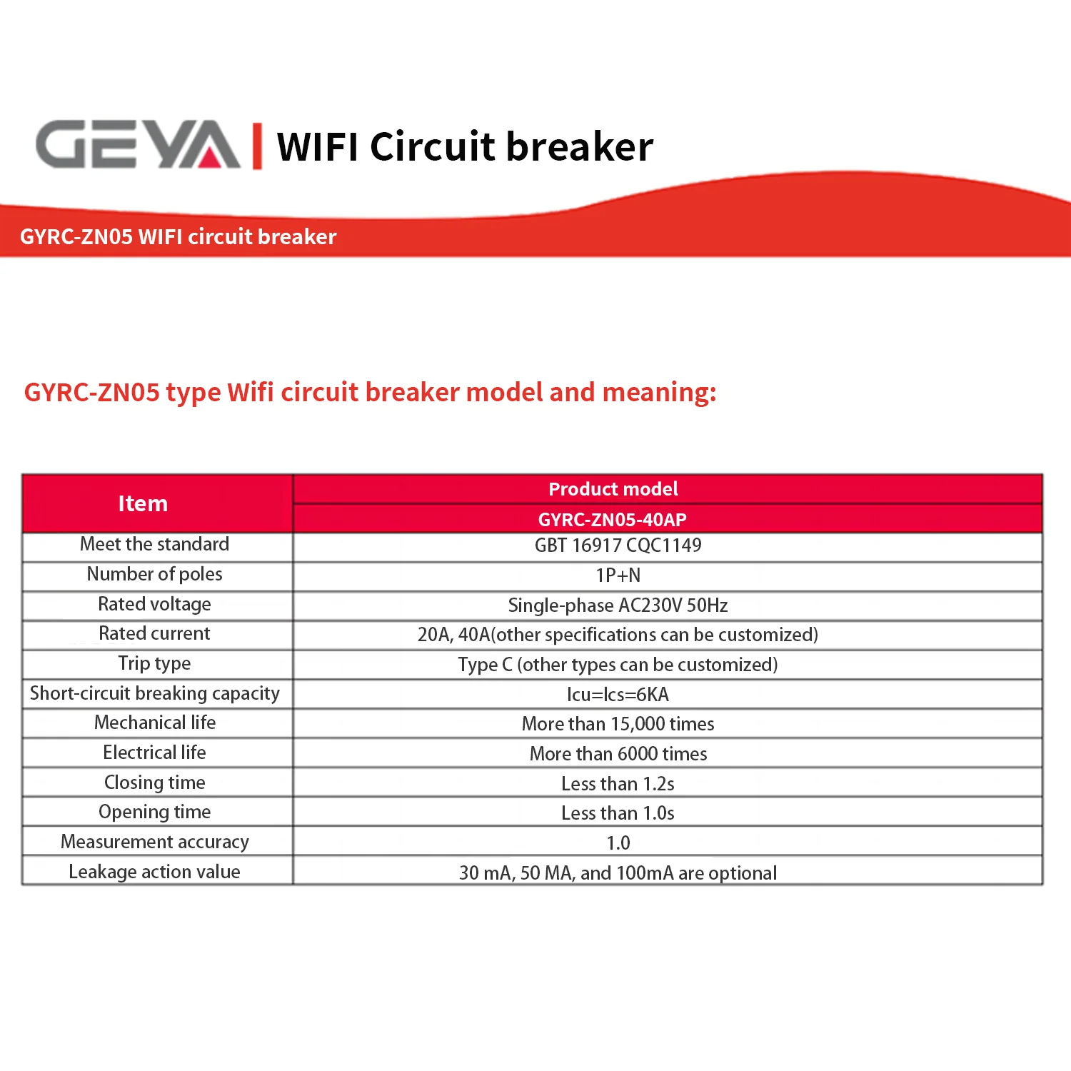 GEYA قطاع دارة ذكي التيار المتبقي WIFI TUYA RCBO LED قطاع دارة حماية التسرب مع حماية التيار الزائد