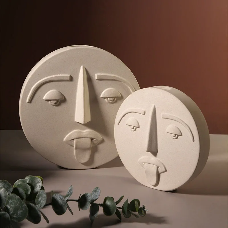 Nordic Modern Human Face Mask Ceramic Vase Home Decoration Flower Vases Face Matte Table Flower Vase for Wedding Decoration