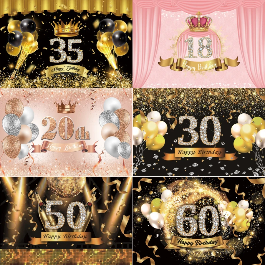 Photography Backdrop Happy 50th 40 30 25 18 Birthday Party Gold Polka Dot Poster Photo Background Photocall Photo Studio