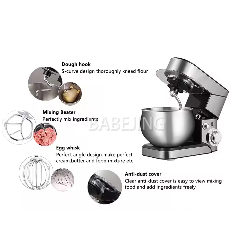BABEJING New Hot Selling 1200w Kitchen Mixer, Electric Stainless Steel Filling Mixer, Kneading Machine