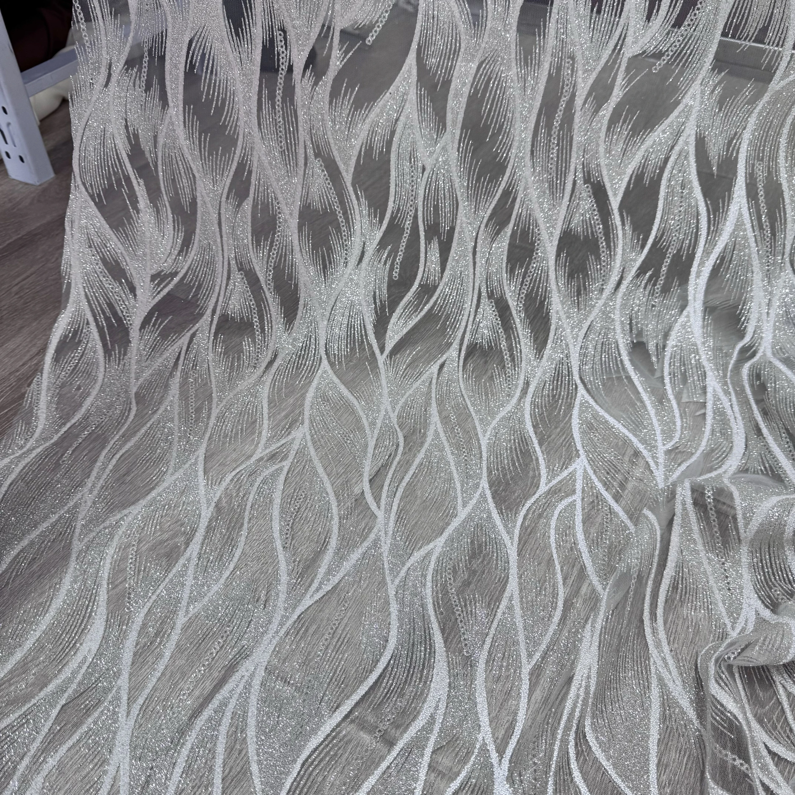 

Pearl glitter ripple spray silver powder mesh fabric sewing wedding dress evening gown decorative fabric