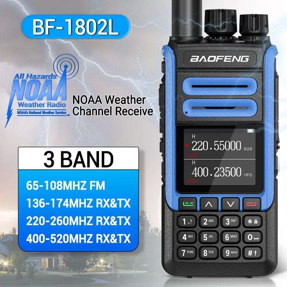 Baofeng BF-1802L 999 saluran nirkabel, Walkie Talkie jarak jauh NOAA saluran cuaca Ham Radio dua arah