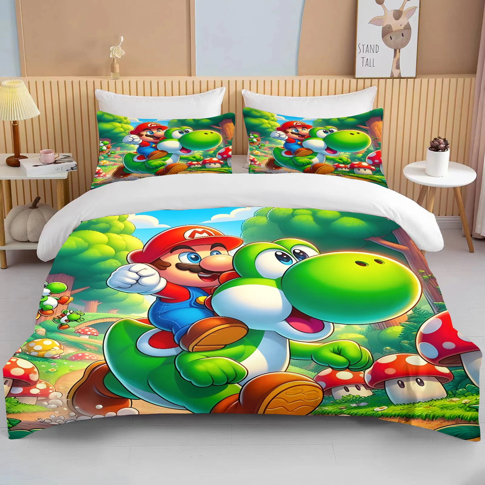 10 Sizes Super Mario Movie Printed Bedding Set Cartoon Microfiber Bed Set Pillowcase Adult Bed Cover Bedroom Bed Set for Gifts