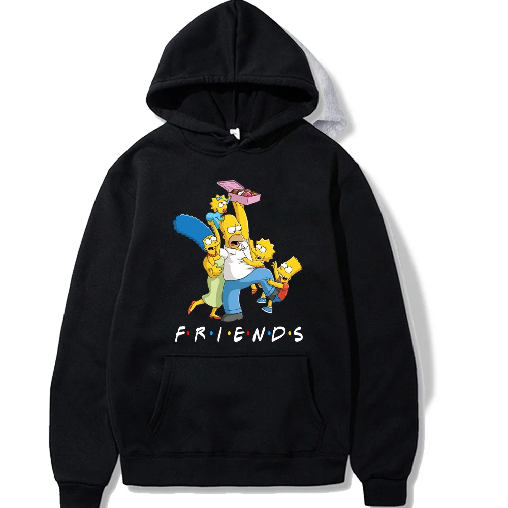 Bart Simpson FRIENDS Graphic Sweatshirts Autumn Cartoon Men's Hoodies Casual Street Men Women Cotton Fleece Pullover Hooded