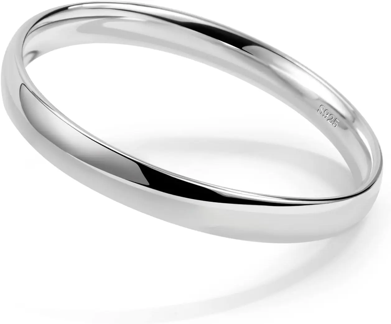 925 Sterling Silver Italian Handmade Bracelet - 7/8MM Glossy Bracelet for Women - Minimalist Original Silver Bangle - Fine Jewelry - 60-65-68MM