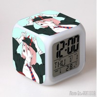 Anime Cartoon Chainsaw Man Alarm Clock 8x8x8cm Creative Student LED Cube with Colorful Light Display Time Week Month