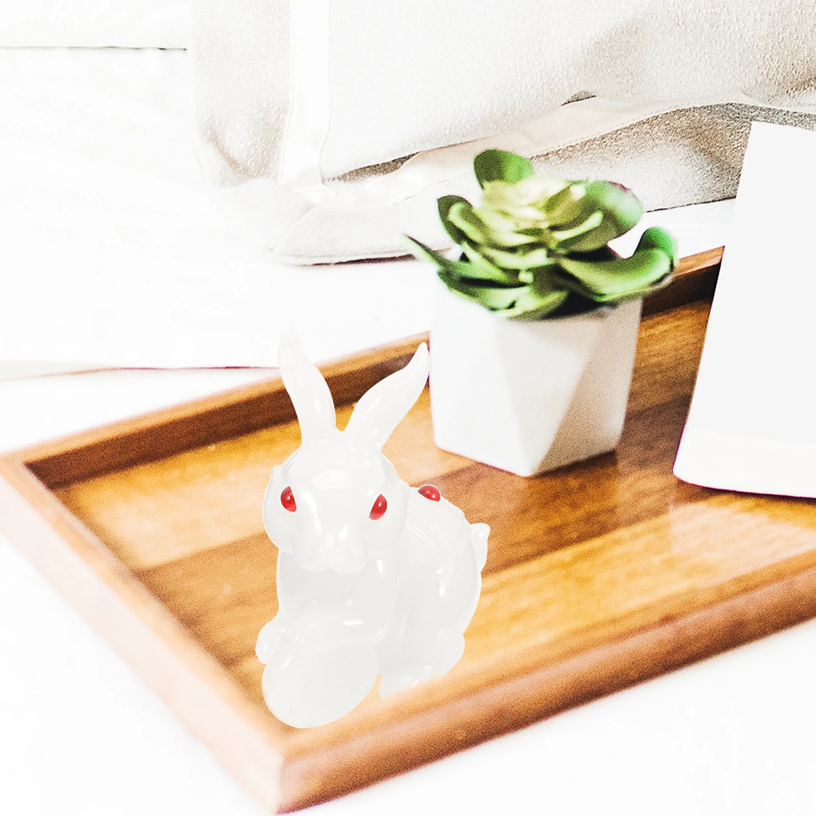 

White Jade Rabbit Ornaments Figurines Bunny Statue Decor Desktop Home Office Mini Model Resin Material Lightweight Indoor