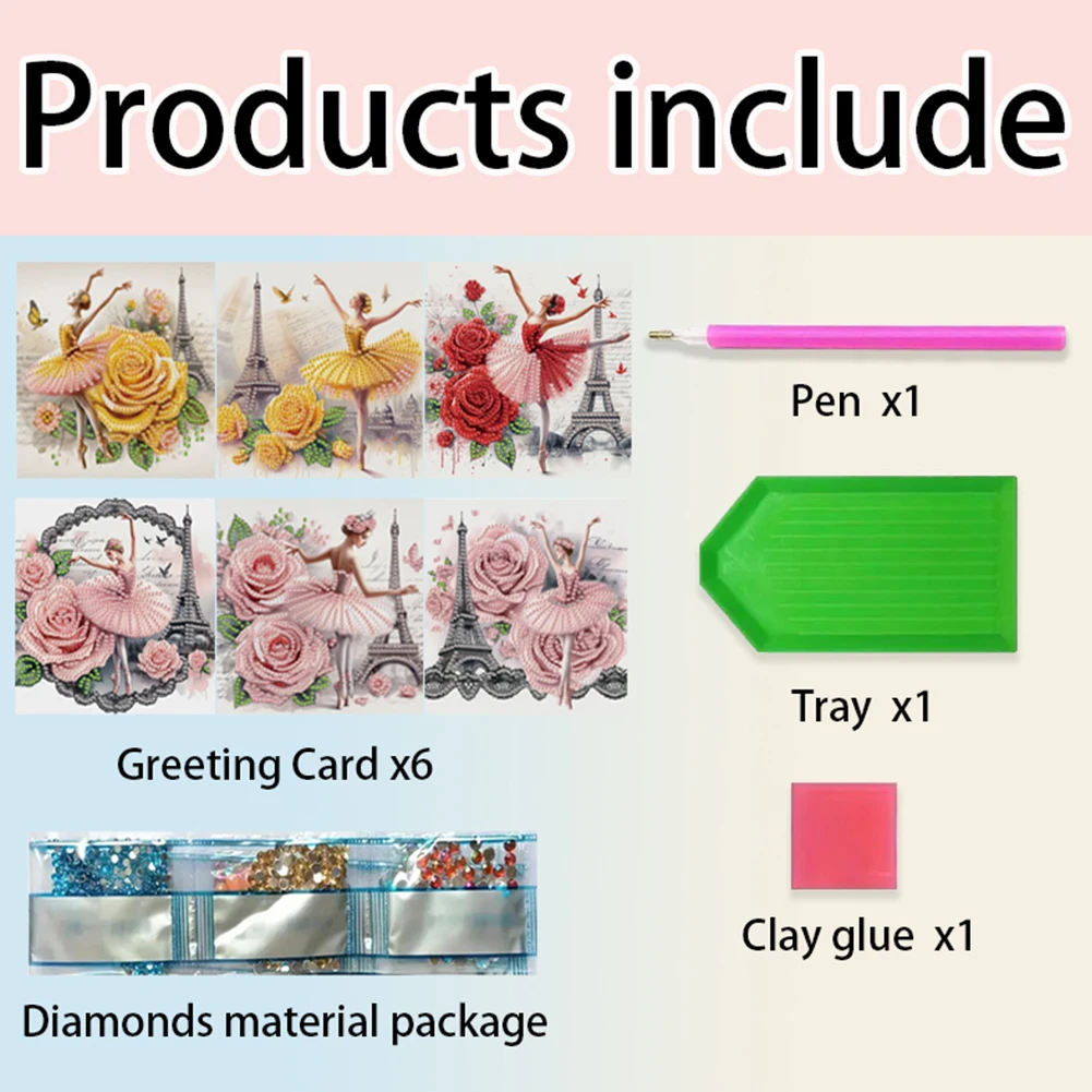 6 stuks ballet dieren geloof DIY diamant schilderij wenskaart strass borduurwerk kunst ambachtelijke kaarten kit verjaardagscadeau voor vriend