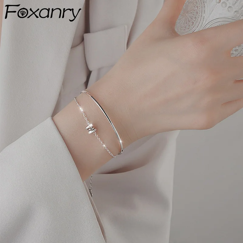 Foxanry Geometric Pendant Double-layered Bracelets For Women Girls Vintage Trendy Temperament Elegant Anniversary Jewelry Gifts