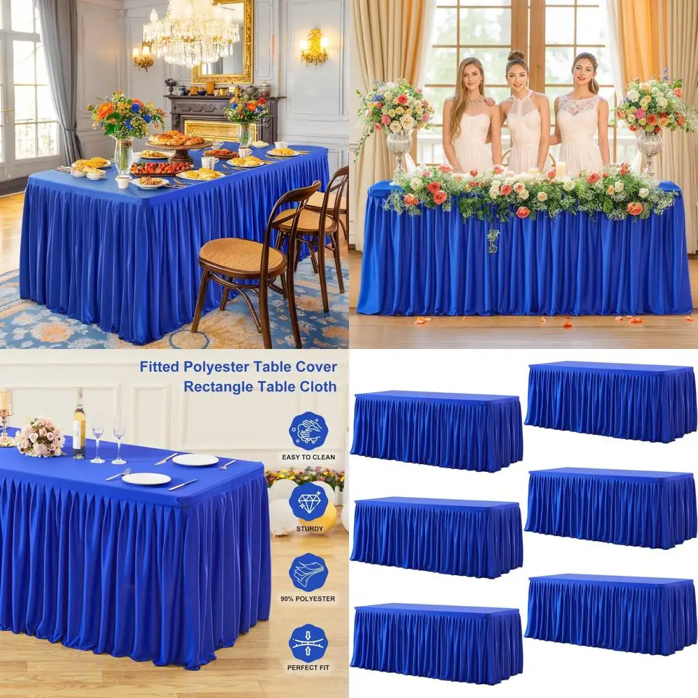 

Эластичные скатерти из полиэстера королевского синего цвета длиной 6 футов для прямоугольных столов — идеально подходят для свадеб, дней рождения, мероприятий и выставок торговых представлений