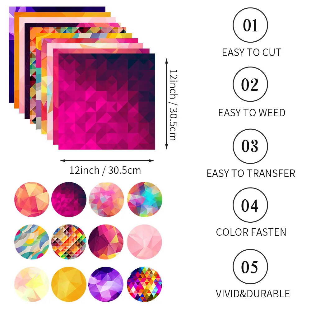 WOWOCUT Gradient Infusible Transfer Ink Sheet 30.5x30.5cm Colorful Transfer Paper Sublimation Sheet for Mug Press T-Shirts DIY