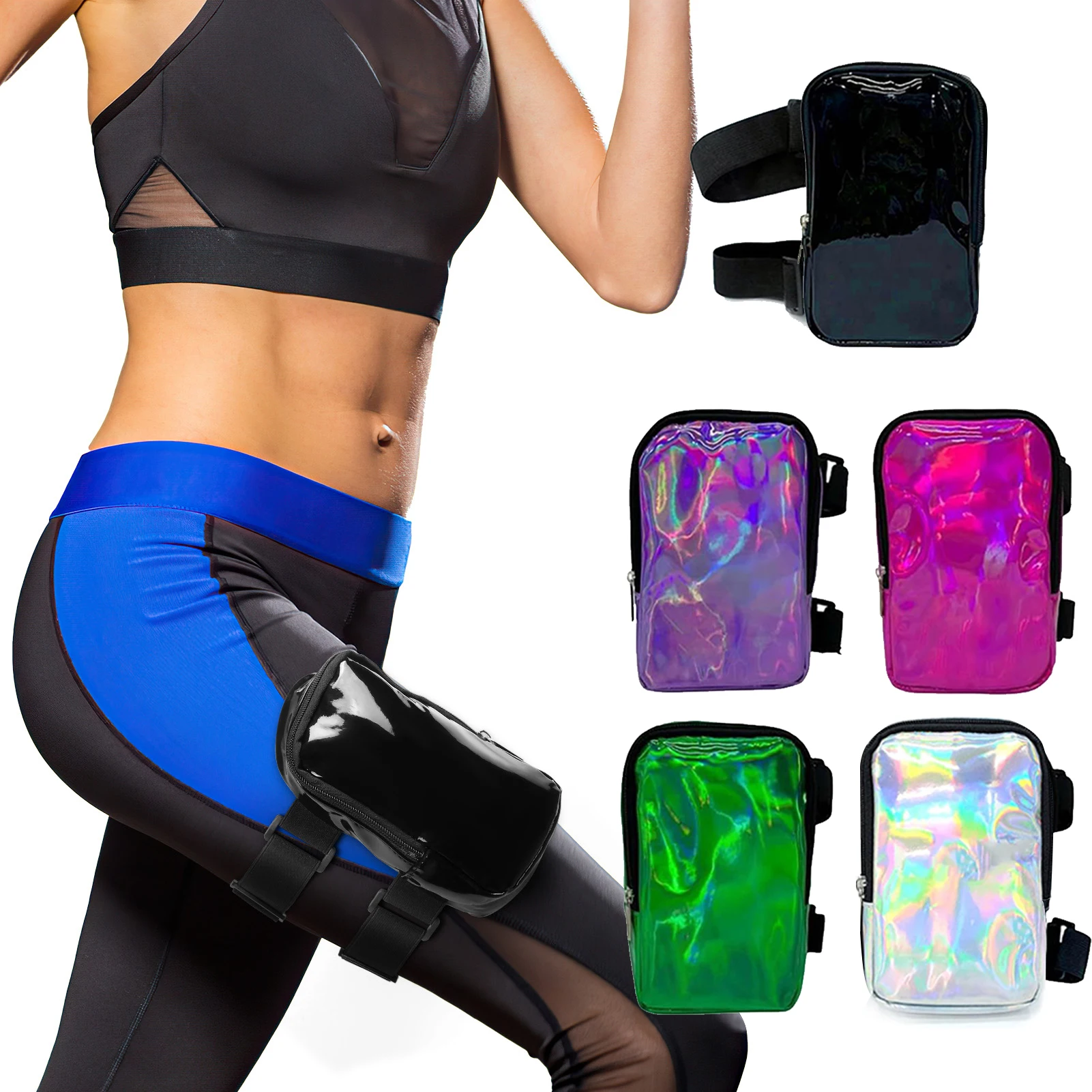 Bolsa negra para muslo de pierna para mujeres y hombres, riñonera con correas ajustables, riñonera con cremallera, bolso de mano para teléfono, riñonera deportiva para el pecho