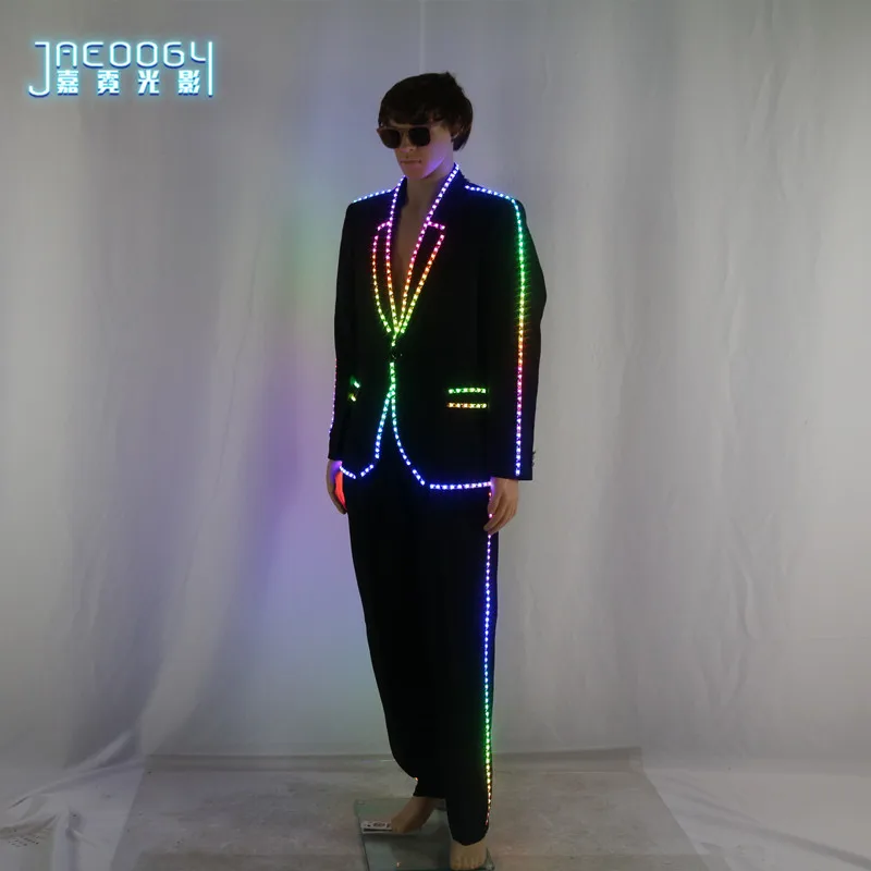 New Full Color LED Suit Digital Remote Control LED Costume For Wedding Stage Hosting,Bar Nightclub Man Luminous Clothing